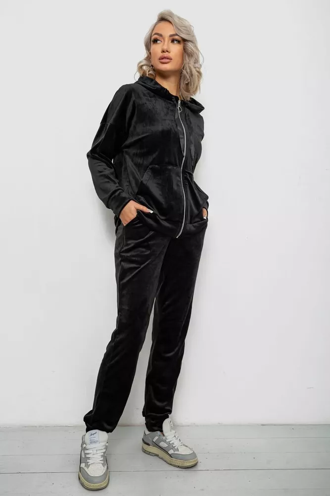 Купить Спортивный костюм женский велюровый, цвет черный, 257R4119 оптом - Фото №3