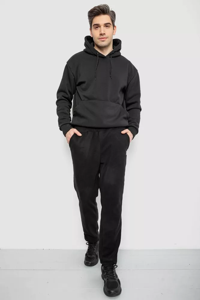 Купити Спортивні штани чоловічі однотонні на поларфлісі, колір чорний, 257R21 - Фото №2