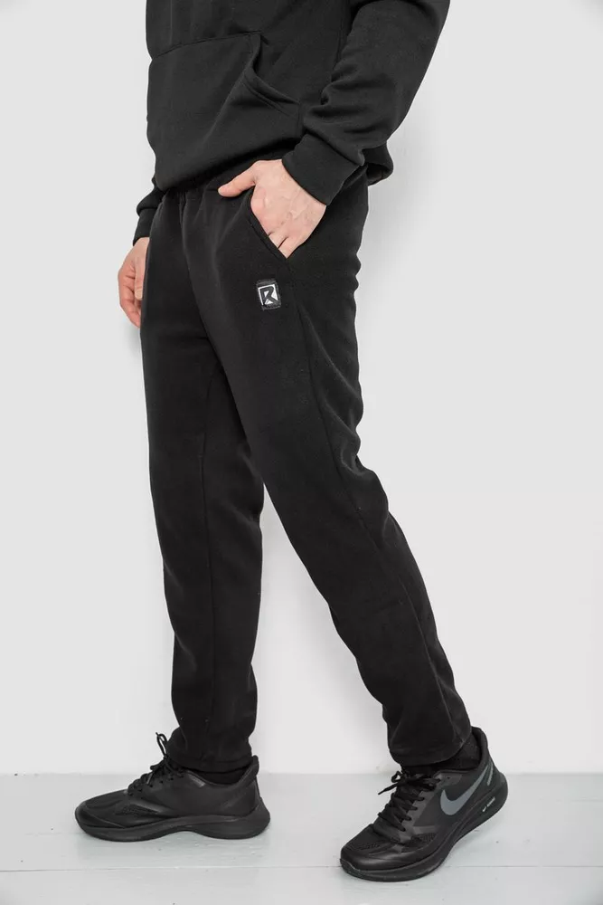 Купити Спортивні штани чоловічі однотонні на поларфлісі, колір чорний, 257R21 - Фото №3