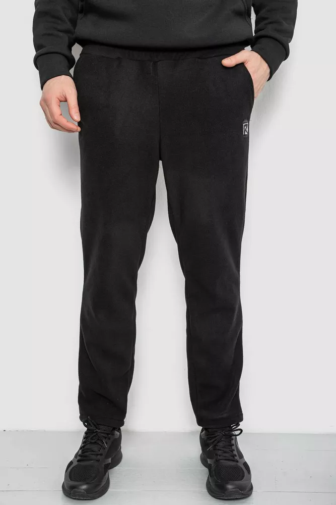 Купити Спортивні штани чоловічі однотонні на поларфлісі, колір чорний, 257R21 - Фото №1