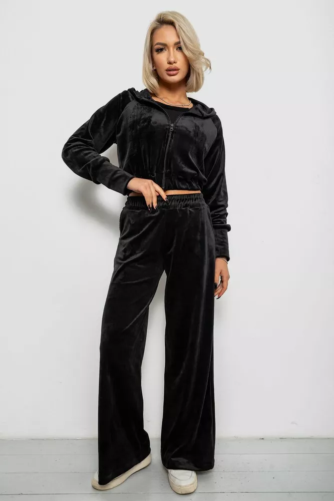Купить Спортивный костюм женский велровый, цвет черный, 257R4125 - Фото №1