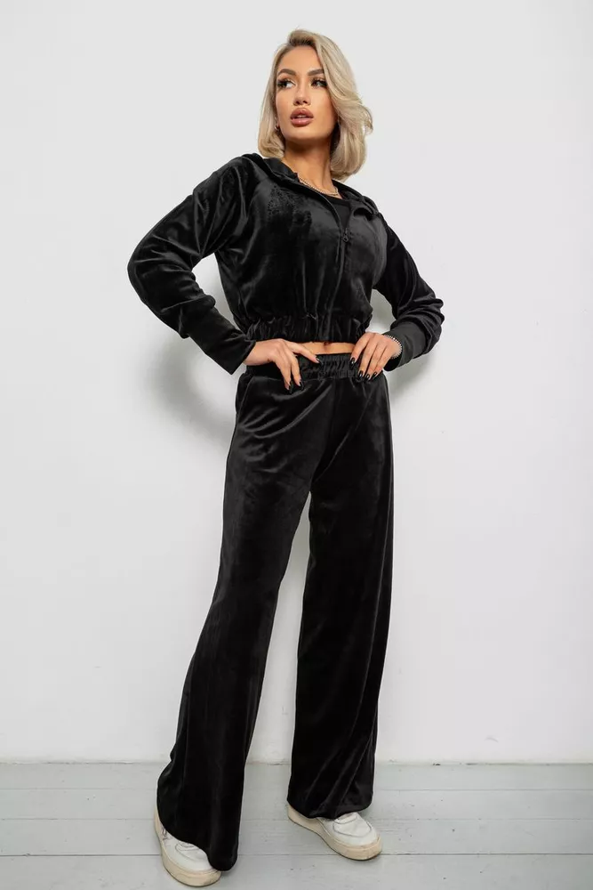 Купить Спортивный костюм женский велровый, цвет черный, 257R4125 - Фото №3