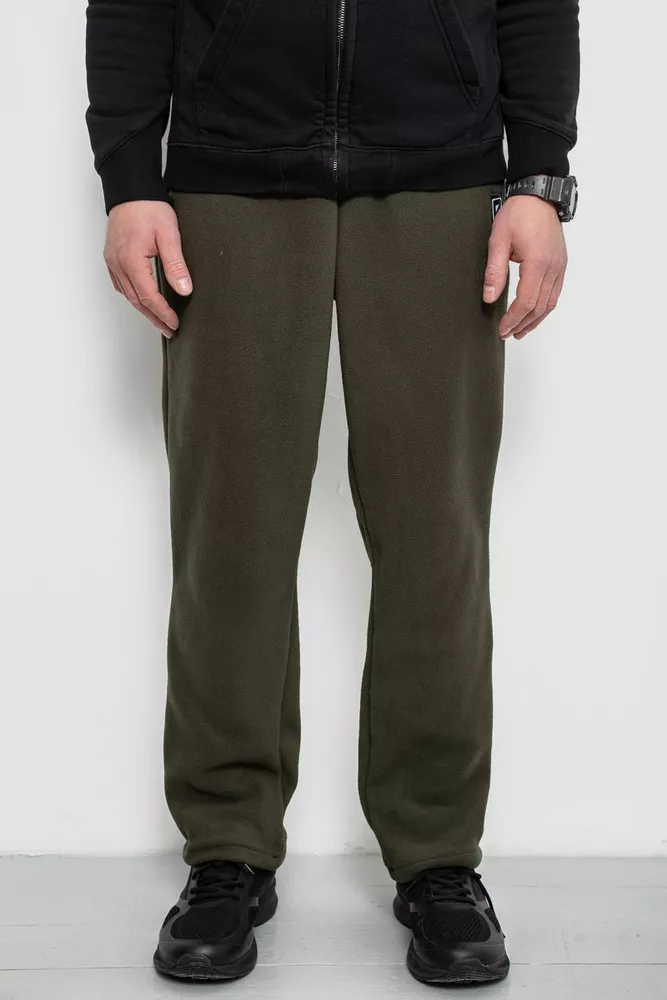 Купити Спортивні штани чоловічі однотонні на поларфлісі, колір хакі, 257R21 - Фото №1