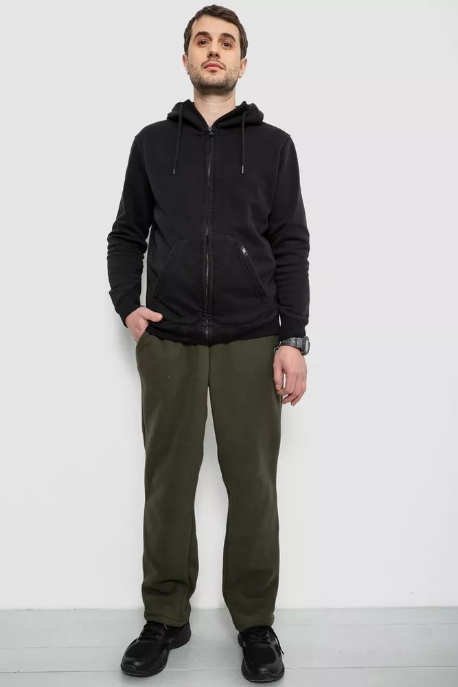 Купити Спортивні штани чоловічі однотонні на поларфлісі, колір хакі, 257R21 - Фото №2