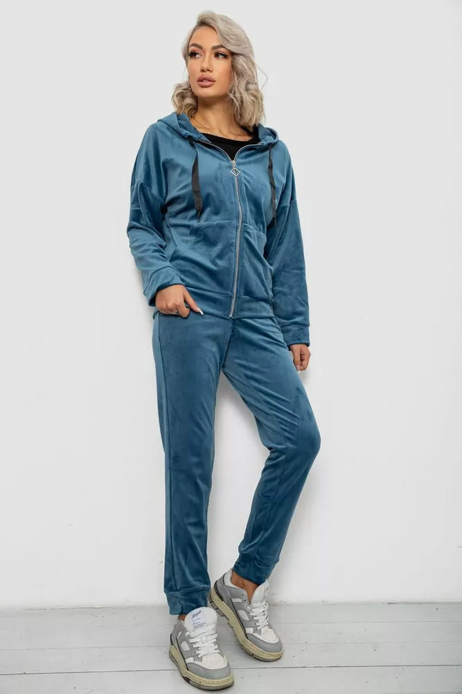 Купить Спортивный костюм женский велюровый, цвет джинс, 257R4119 - Фото №3