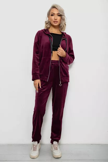 Спортивный костюм женский велюровый, цвет сливовый, 257R4119