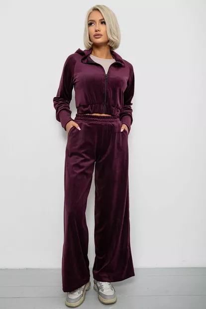 Спортивный костюм женский велюровый, цвет сливовый, 257R4125