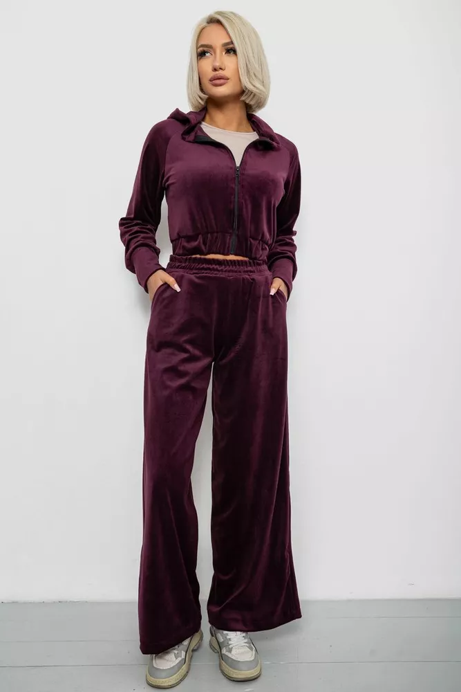 Купить Спортивный костюм женский велюровый, цвет сливовый, 257R4125 - Фото №1