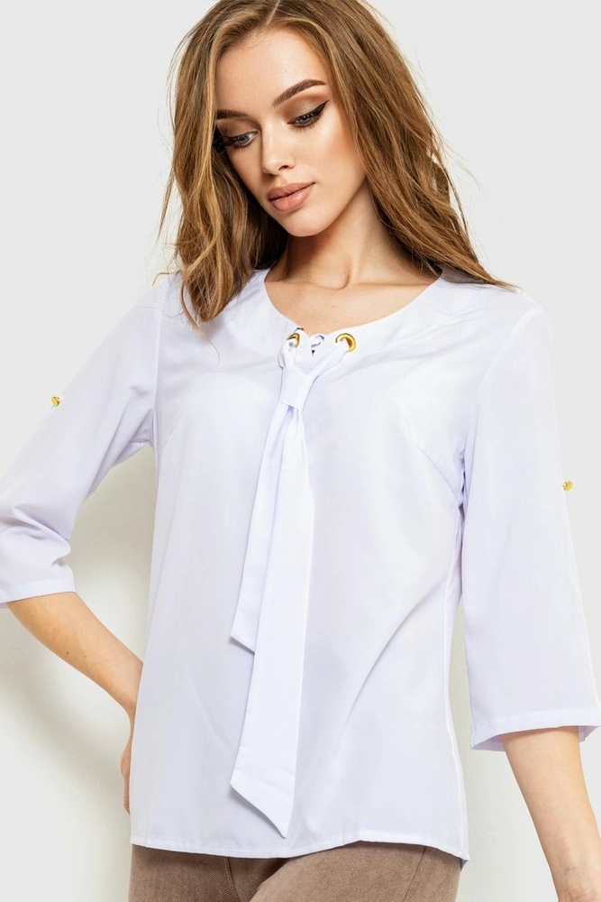 Купити Блуза однотонна  -уцінка, колір білий, 230R150-U - Фото №3
