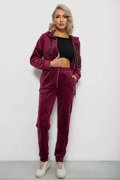 Спортивный костюм женский велюровый, цвет бордовый, 257R4119