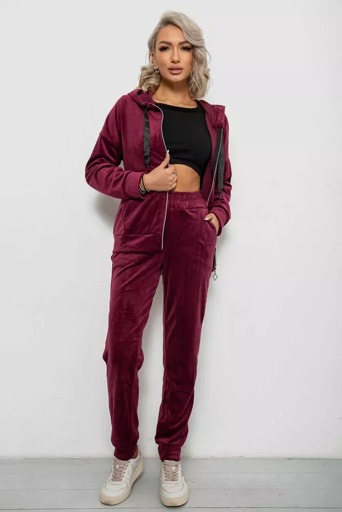 Купити Спортивний костюм жіночий велюровий, колір бордовий, 257R4119 оптом - Фото №1