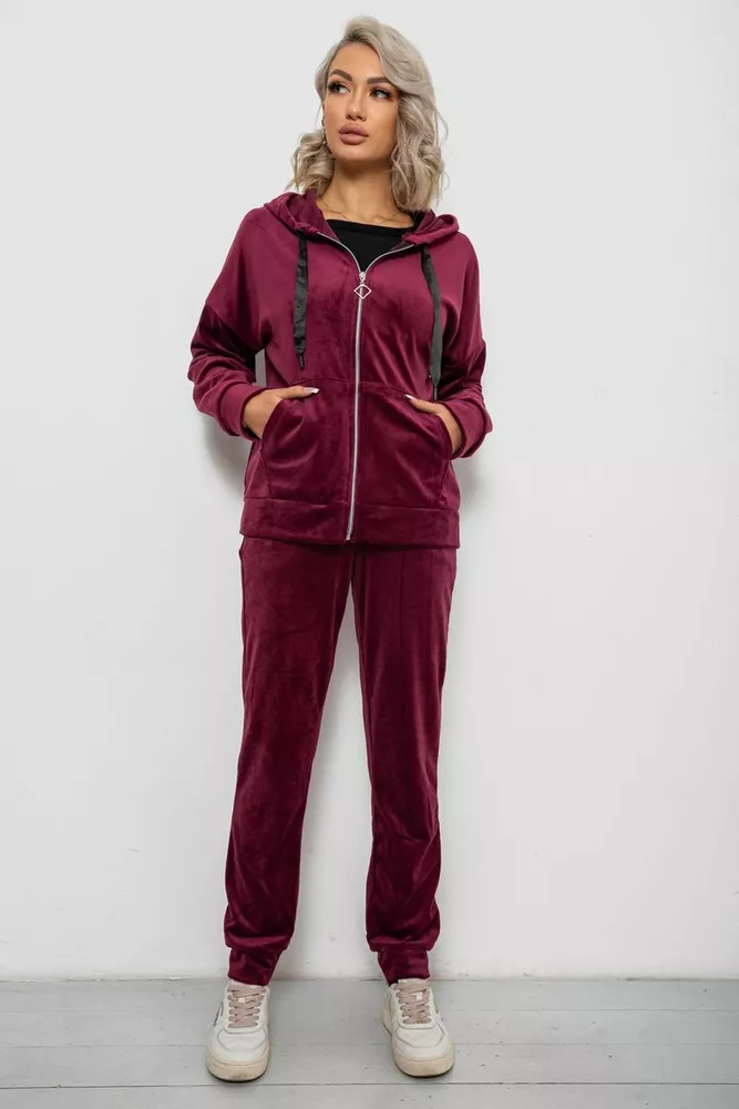 Купити Спортивний костюм жіночий велюровий, колір бордовий, 257R4119 оптом - Фото №2