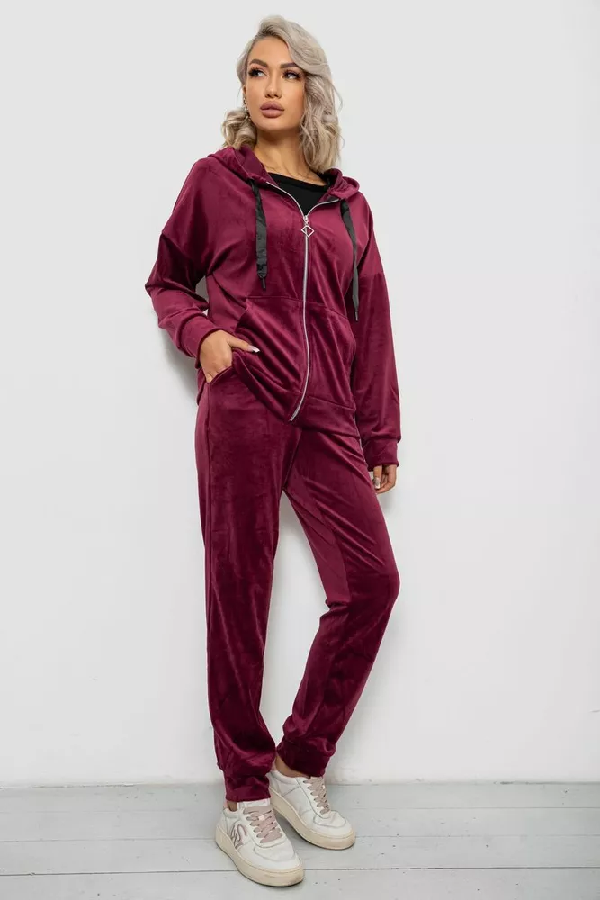 Купити Спортивний костюм жіночий велюровий, колір бордовий, 257R4119 оптом - Фото №3