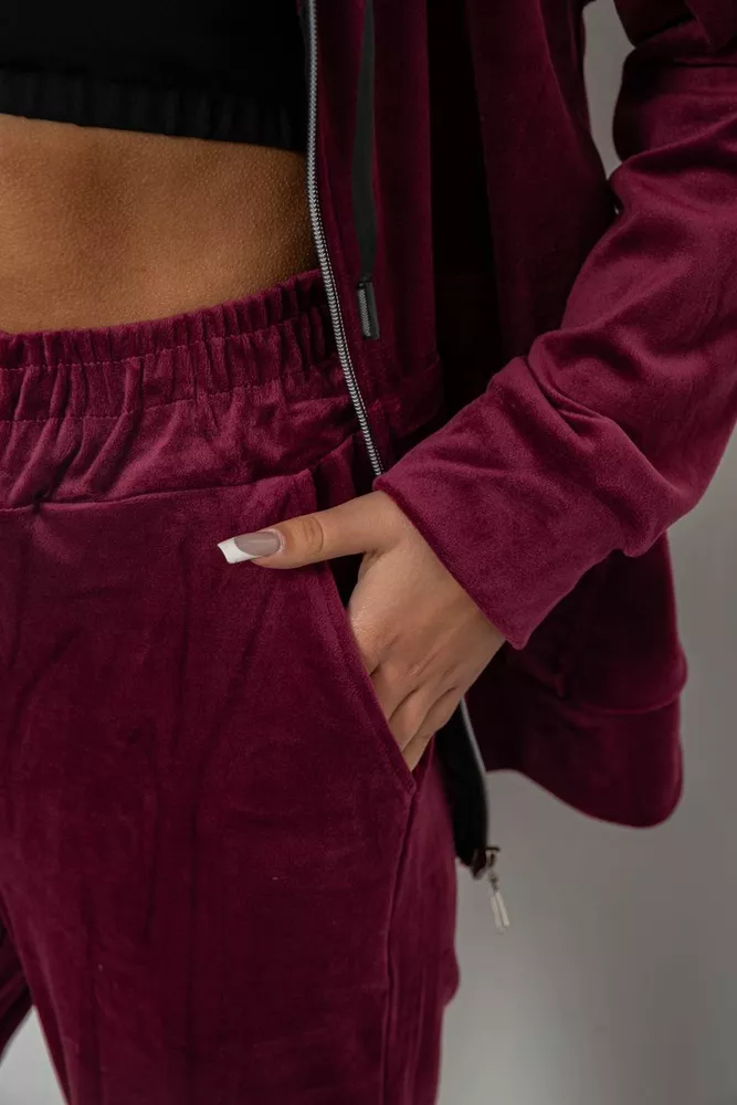 Купити Спортивний костюм жіночий велюровий, колір бордовий, 257R4119 оптом - Фото №5