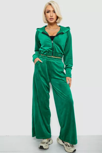 Спортивний костюм жіночий велюровий, колір зелений, 257R4125