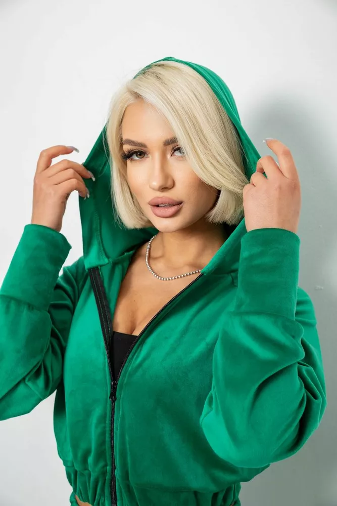 Купити Спортивний костюм жіночий велюровий, колір зелений, 257R4125 - Фото №5