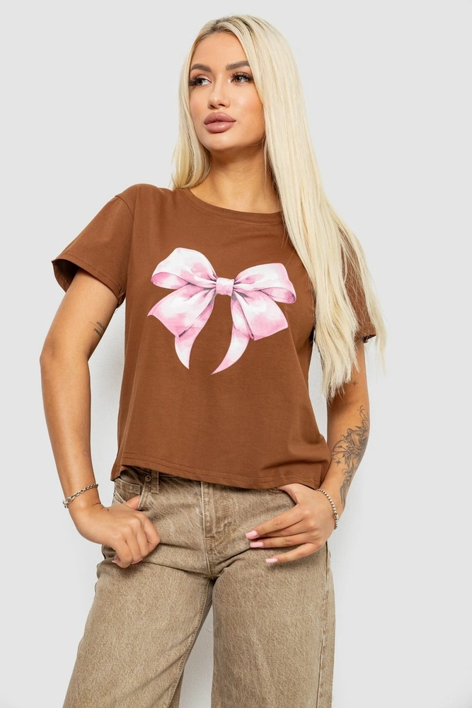Купити Футболка жіноча з принтом, колір коричневий, 221R5173 - Фото №3