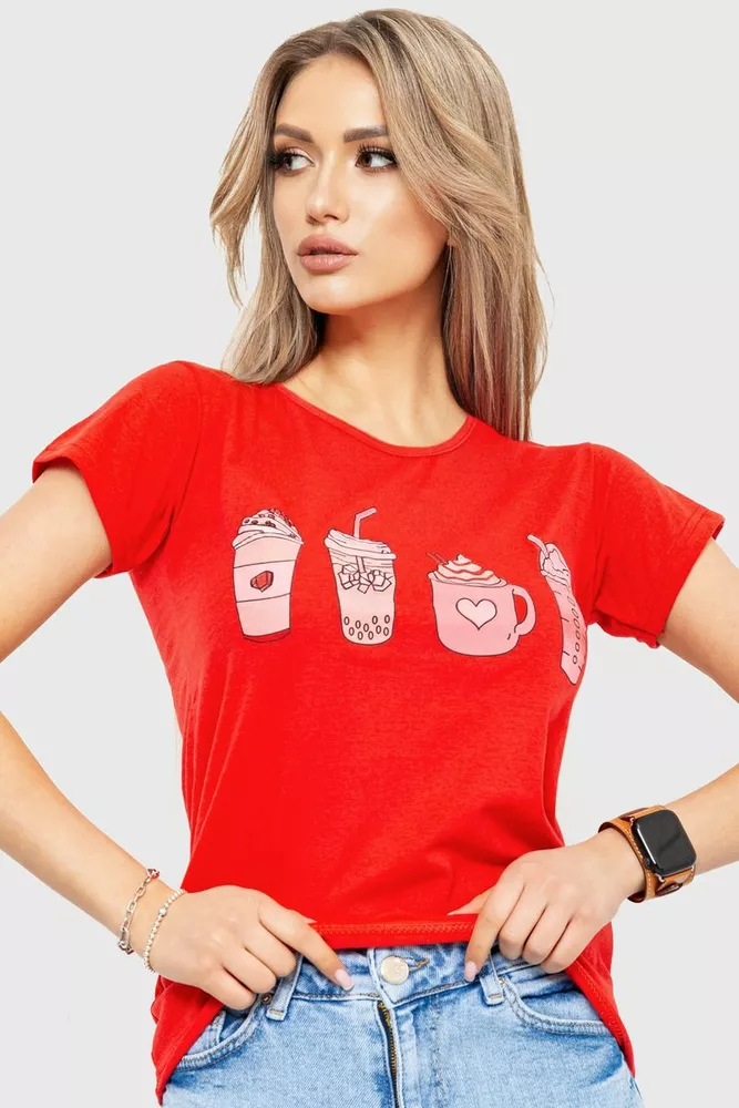 Купити Футболка жіноча з принтом, колір червоний, 221R3004 - Фото №1
