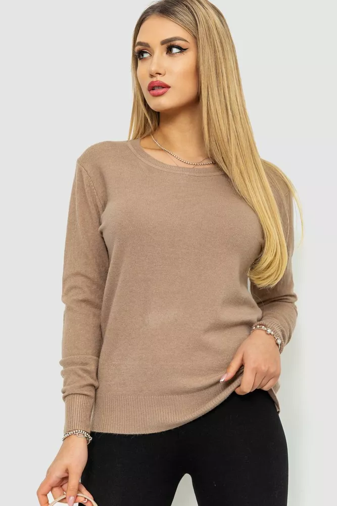 Купить Кофта женский однотонный повседневный  -уценка, цвет мокко, 244R2033-U-2 - Фото №1