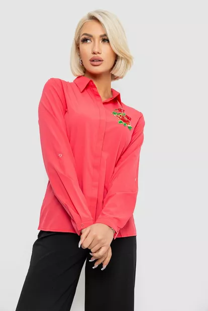 Рубашка женская классическая с аппликацией, цвет коралловый, 230R014-3