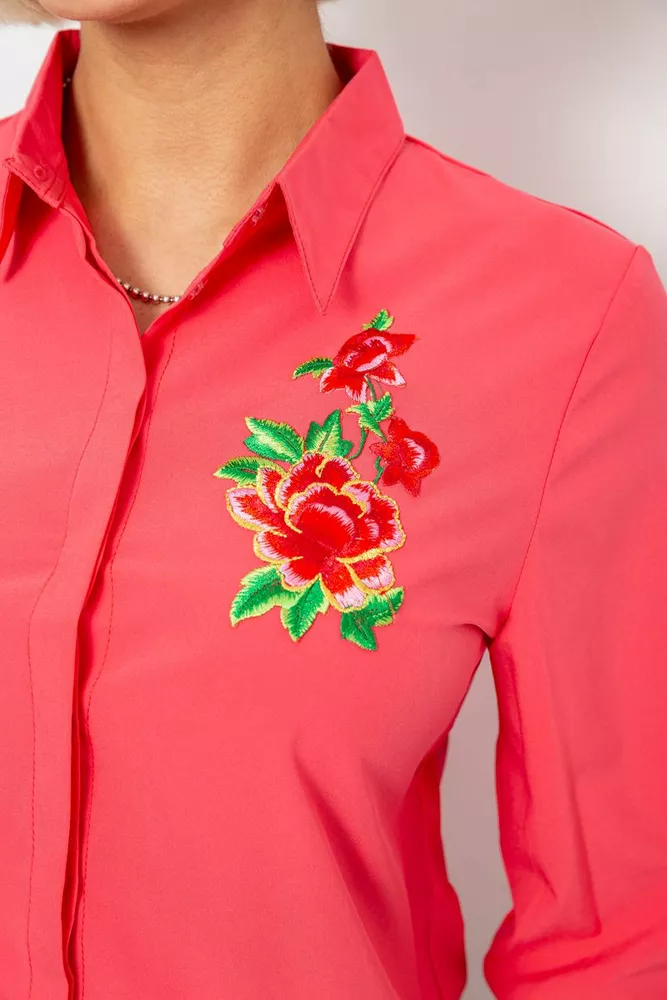 Купити Сорочка жіноча класична з аплікацією, колір кораловий, 230R014-3 - Фото №5