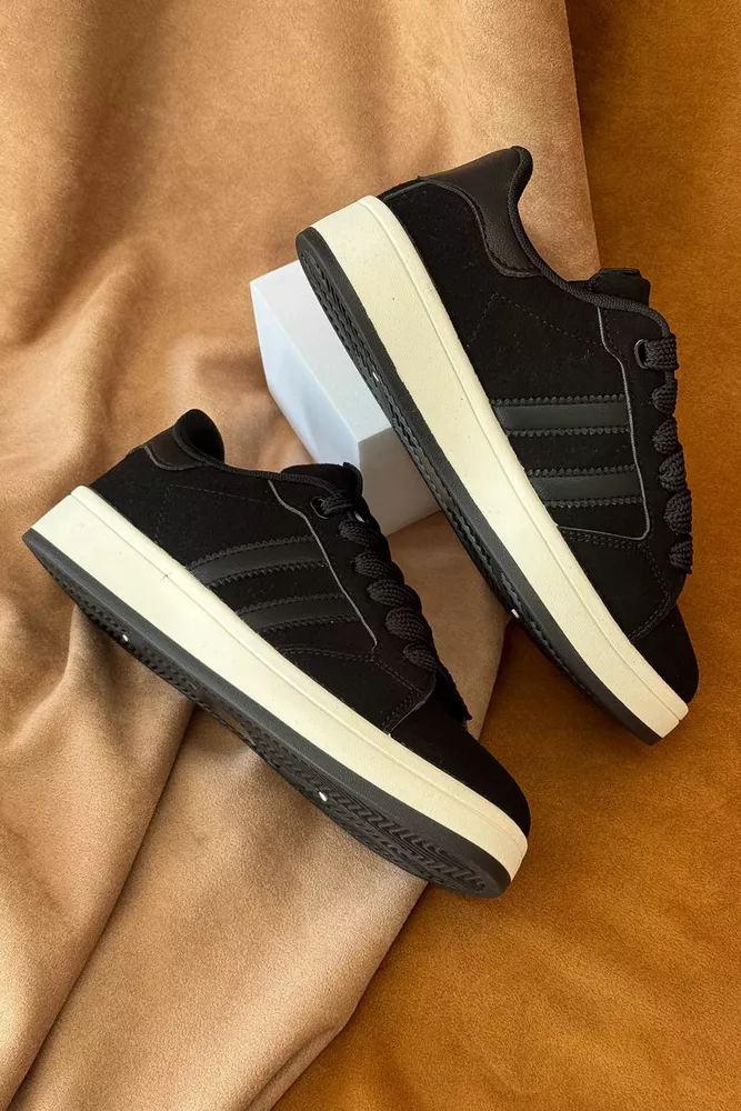 Купить Кеды женские замша, цвет черно-бежевый, 248RJH400 оптом - Фото №3