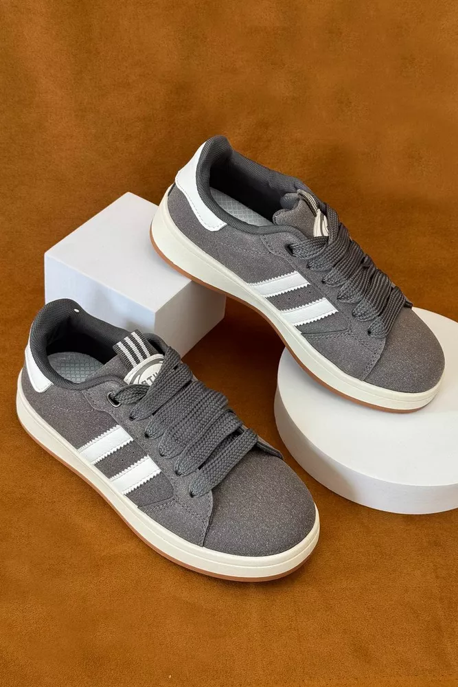 Купить Кеды женские замша, цвет темно-серый, 248RJH400 оптом - Фото №1