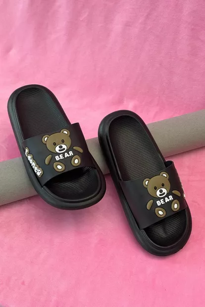 Шлепанцы женские с аппликацией, цвет черный, 243R5028-3