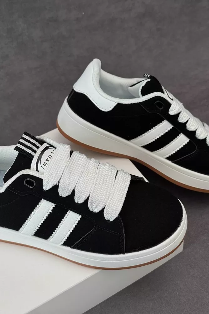 Купити Кеди жіночі замша, колір чорно-білий, 248RJH400 оптом - Фото №2