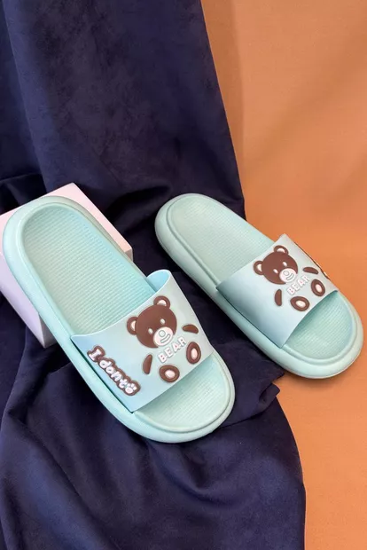 Шлепанцы женские с аппликацией, цвет голубой, 243R5028-3