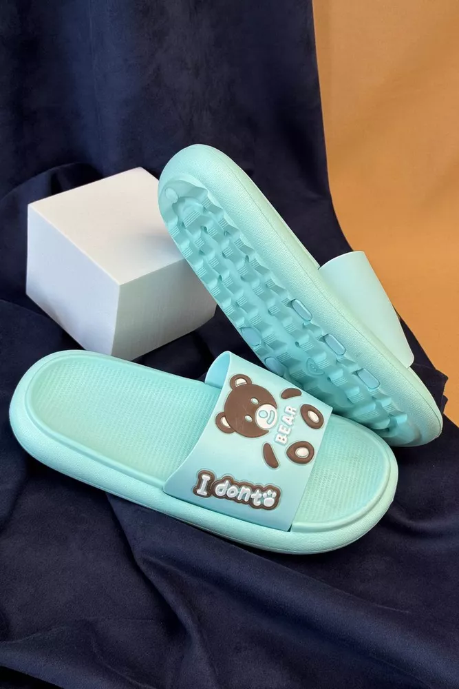 Купить Шлепанцы женские с аппликацией, цвет голубой, 243R5028-3 - Фото №4