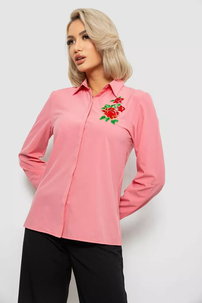 Купить Рубашка женская классическая с аппликацией, цвет розовый, 230R014-3 - Фото №3