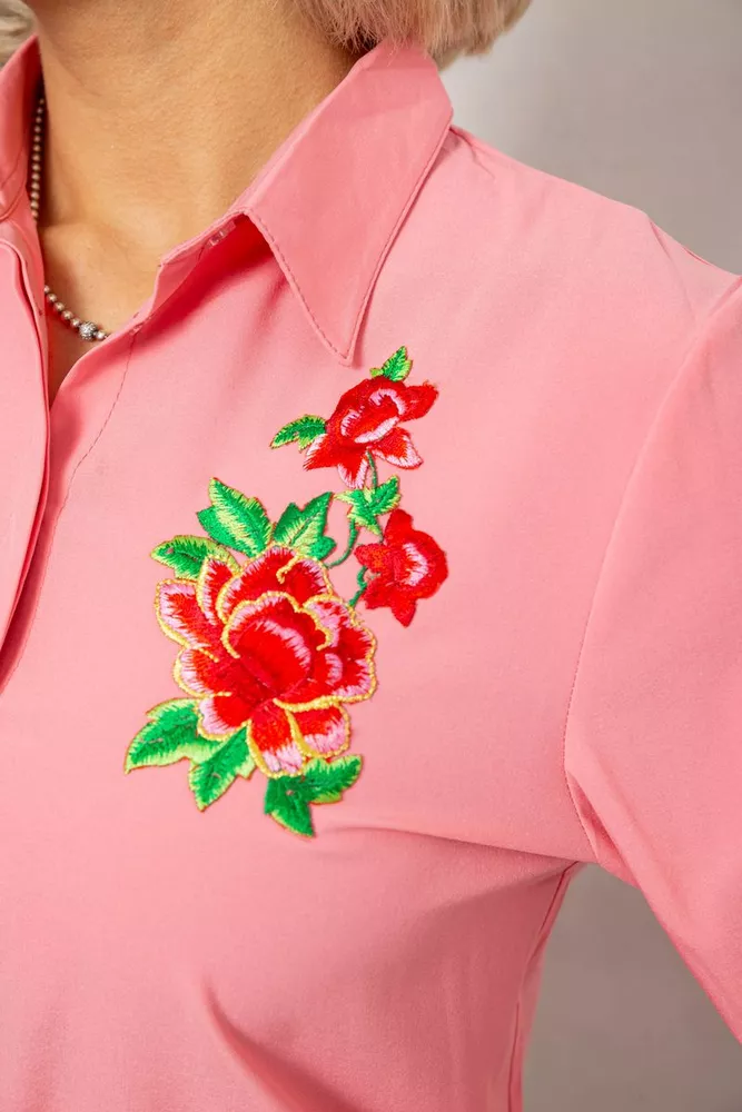 Купить Рубашка женская классическая с аппликацией, цвет розовый, 230R014-3 - Фото №5