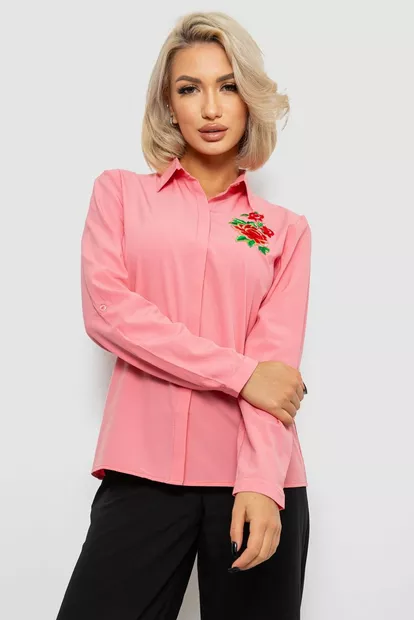 Рубашка женская классическая с аппликацией, цвет розовый, 230R014-3
