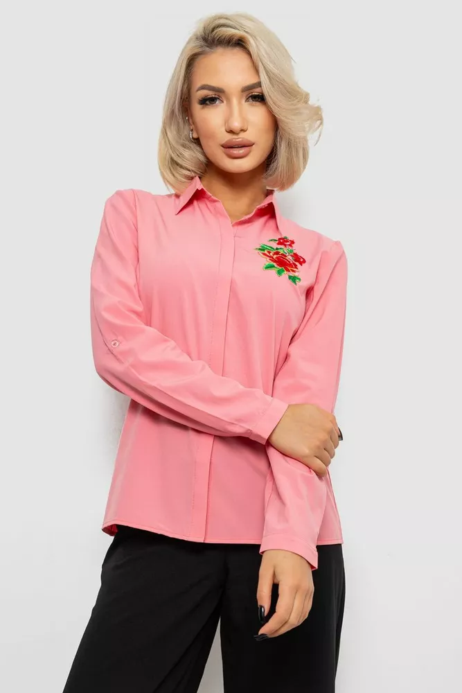 Купить Рубашка женская классическая с аппликацией, цвет розовый, 230R014-3 - Фото №1
