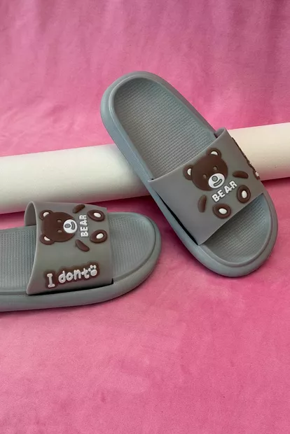 Шлепанцы женские с аппликацией, цвет серый, 243R5028-3