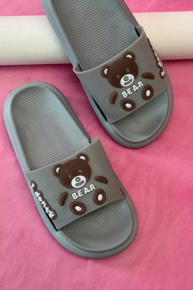 Купить Шлепанцы женские с аппликацией, цвет серый, 243R5028-3 - Фото №2