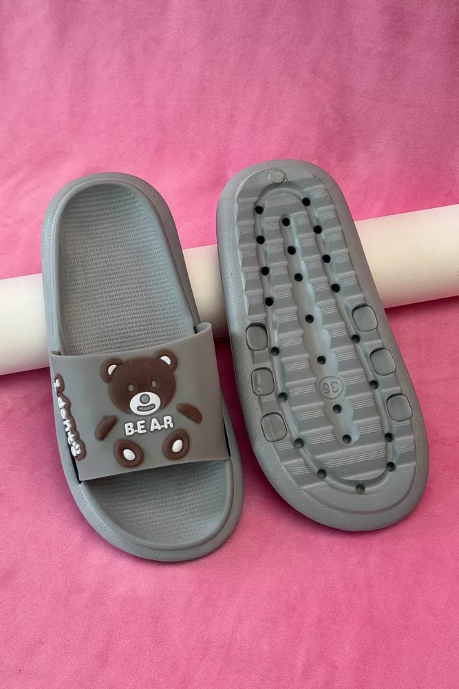 Купить Шлепанцы женские с аппликацией, цвет серый, 243R5028-3 - Фото №3