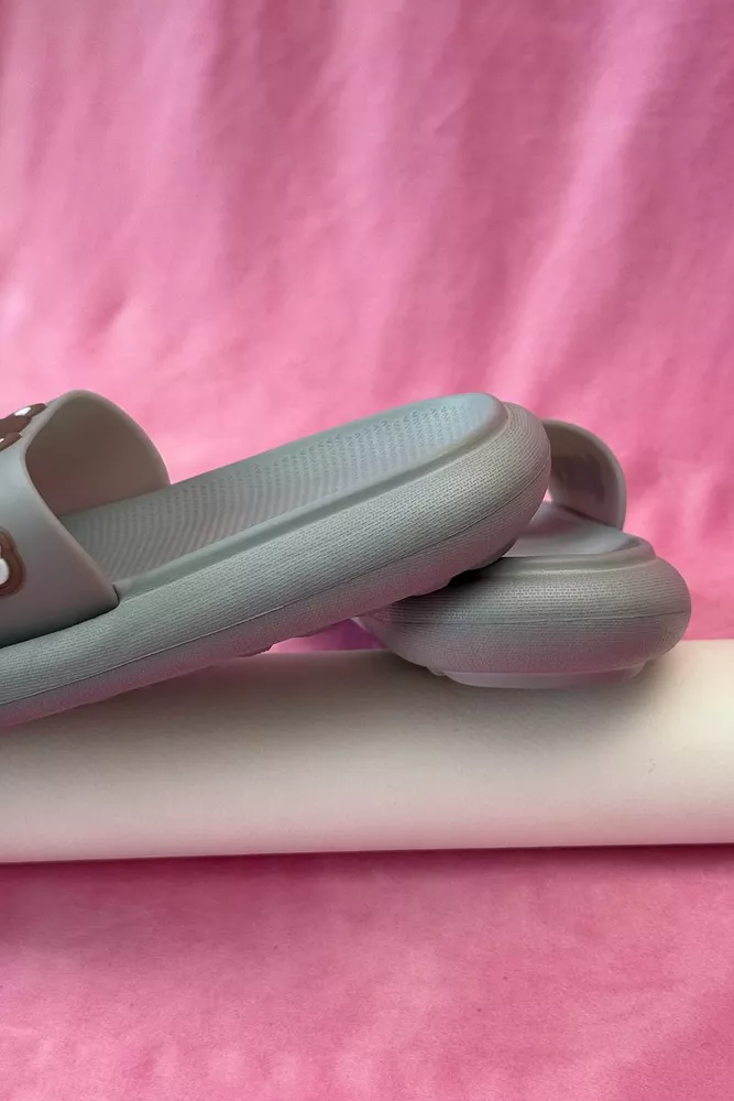 Купить Шлепанцы женские с аппликацией, цвет серый, 243R5028-3 - Фото №4