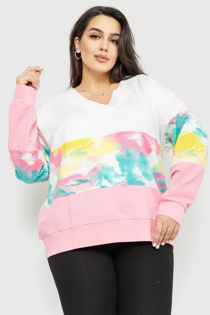 Свитшот женский трехцветный, цвет молочно-розовый, 102R5138