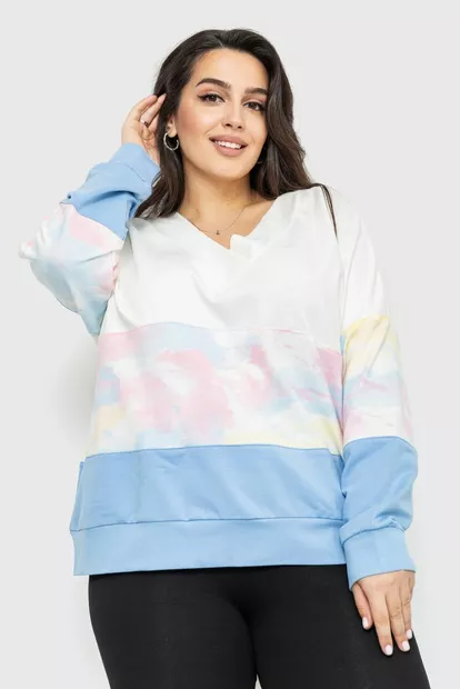 Свитшот женский трехцветный, цвет молочно-голубой, 102R5138