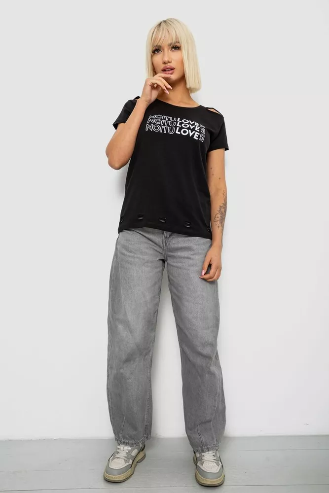 Купить Футболка женская с принтом, цвет черный, 244R2232 - Фото №2