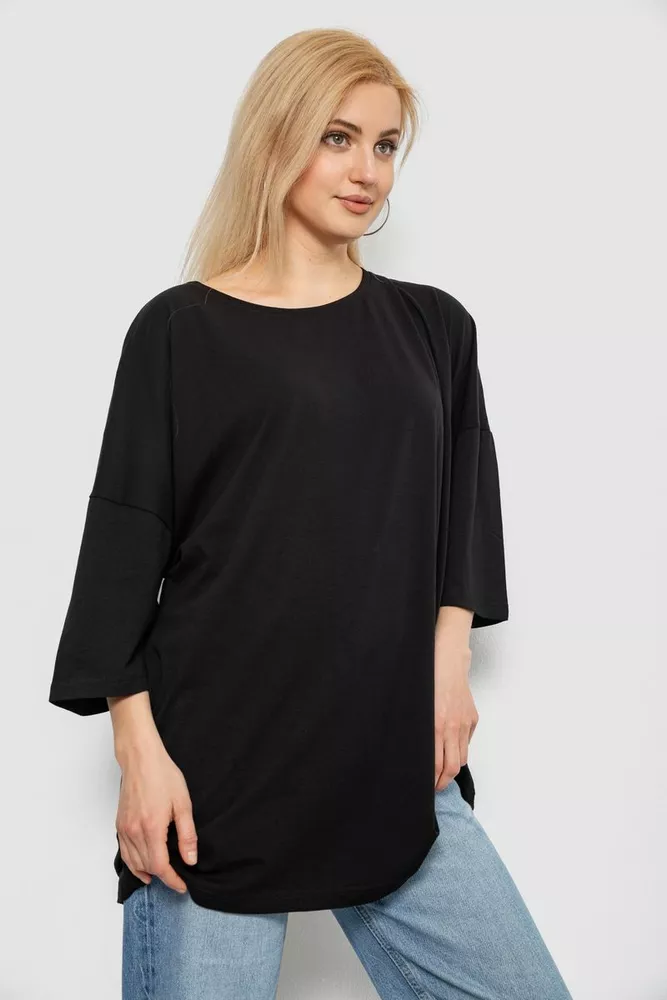 Купить Футболка женская однотонная, цвет черный, 244R3018 - Фото №3