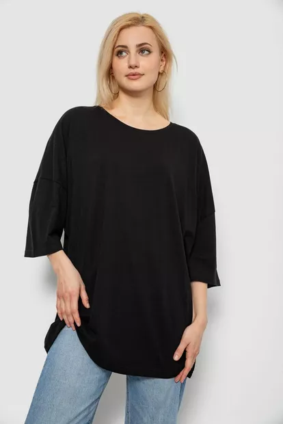 Футболка женская однотонная, цвет черный, 244R3018