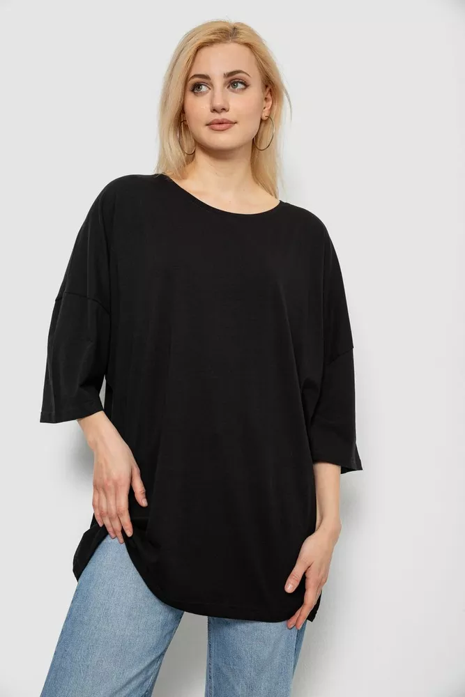 Купить Футболка женская однотонная, цвет черный, 244R3018 - Фото №1