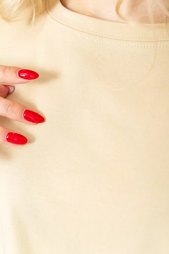 Купити Футболка жіноча однотонна, колір світло-бежевий, 221R006 оптом - Фото №5