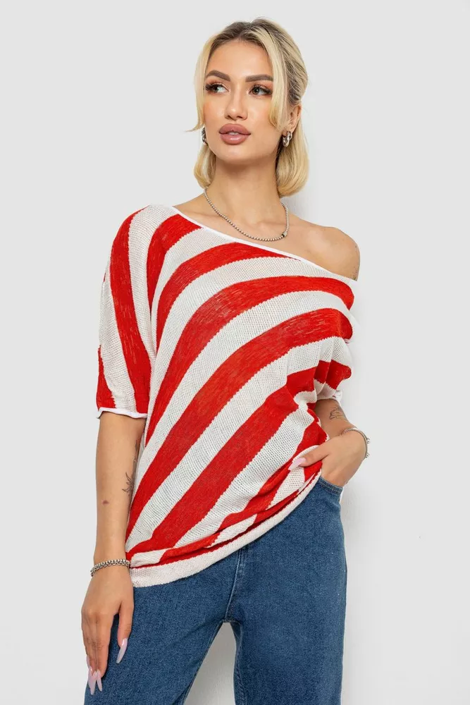 Купити Жіноча кофта в смужку, колір біло-теракотовий, 244R0263 - Фото №1
