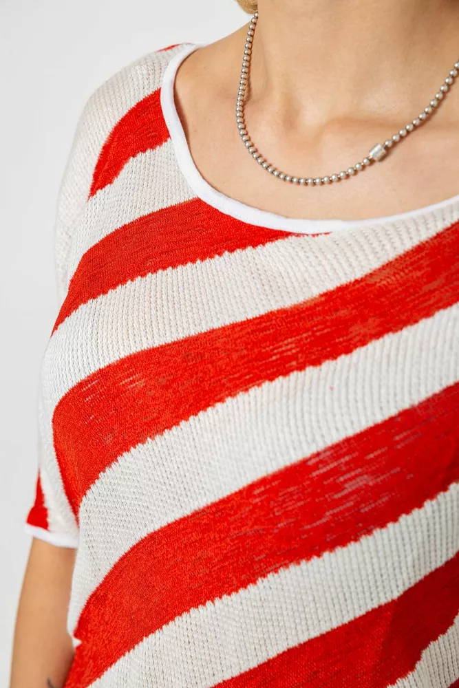 Купити Жіноча кофта в смужку, колір біло-теракотовий, 244R0263 - Фото №6