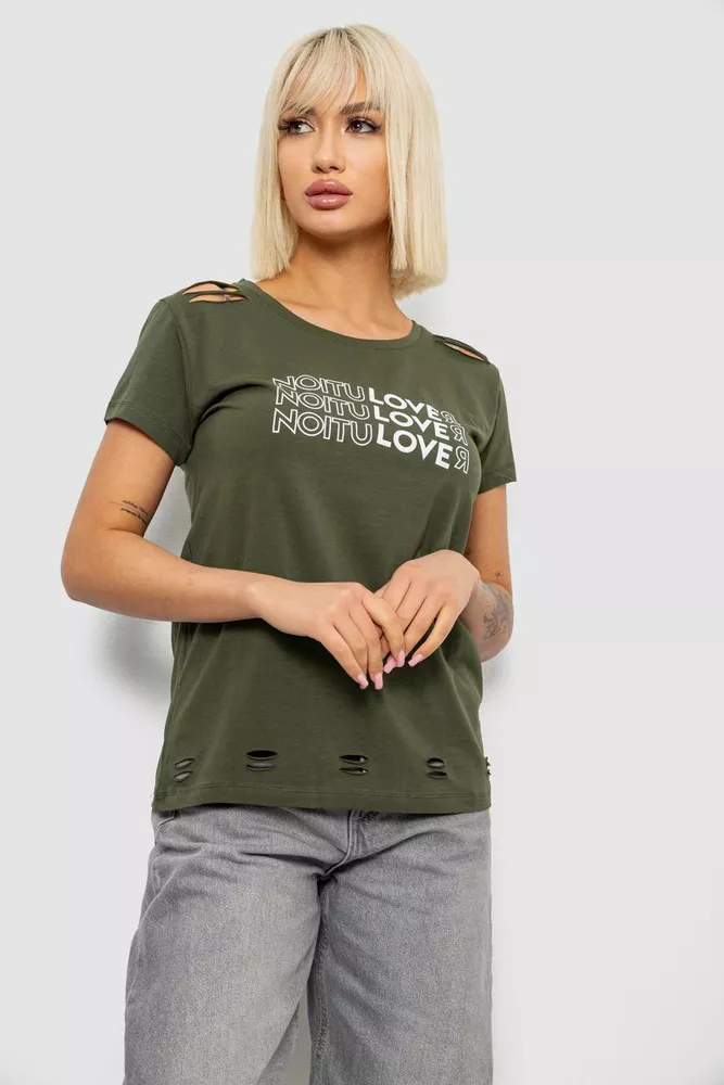 Купить Футболка женская с принтом, цвет хаки, 244R2232 - Фото №1