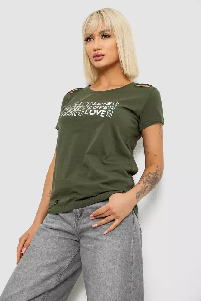 Купить Футболка женская с принтом, цвет хаки, 244R2232 - Фото №3